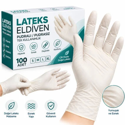 Lateks Eldiven – Tek Kullanımlık Muayene ve Koruyucu Eldiven 100 Adet